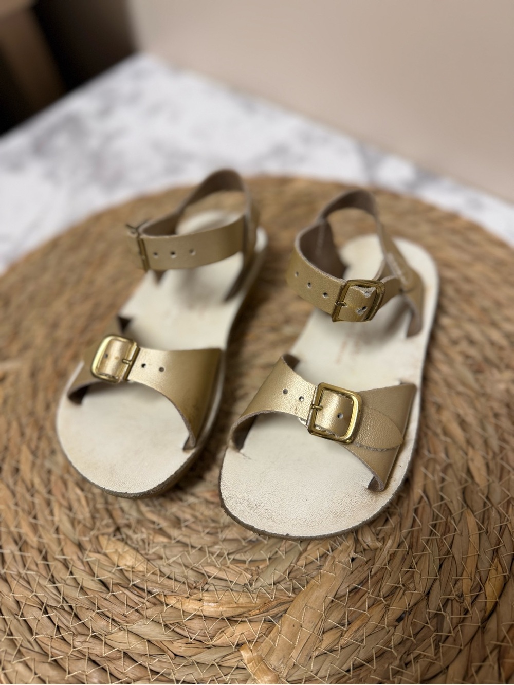 Kids Metallic Gold Buckle Sandals - Adjustable Straps